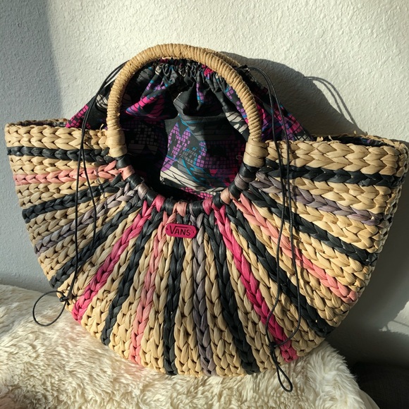 Vans Straw Summer Beach Tote Bag W/ Top Handles - Picture 2 of 5